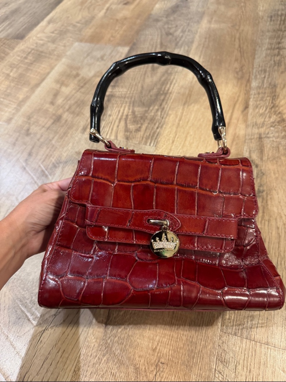 Elaine Turner Red Top Handle Bag with Gold Accent